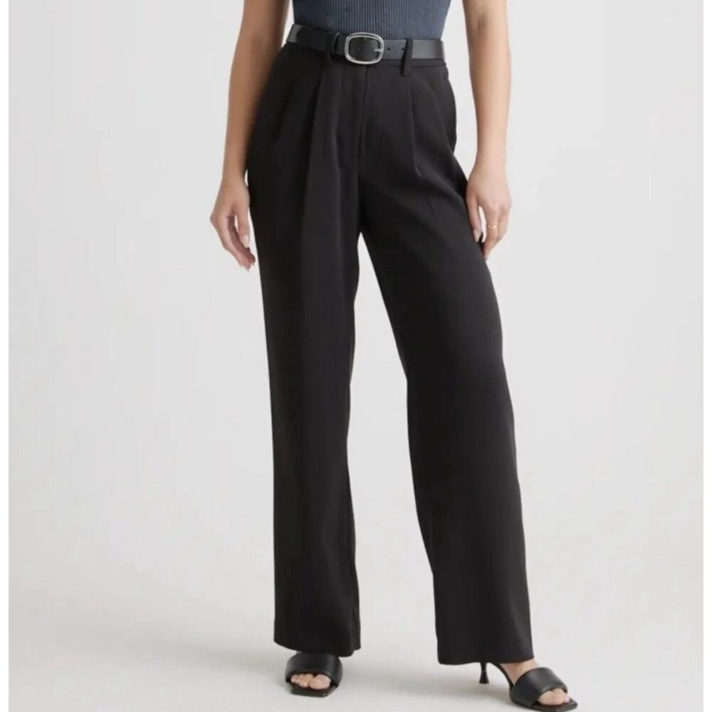 Quince Stretch Crepe Pleated Wide Leg Pant Black Size 8